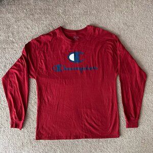 Champion Shirt Mens XL Long Sleeve Crewneck Logo Spellout Red